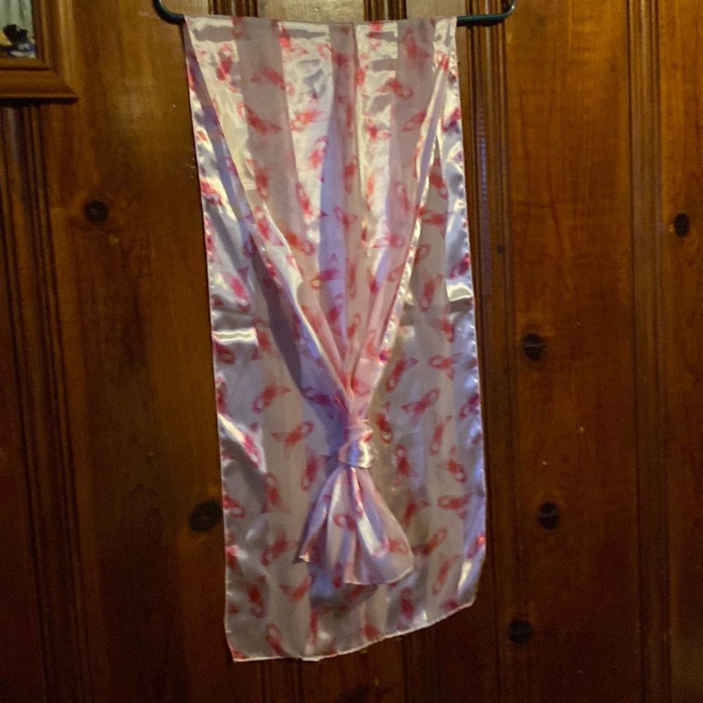 Cancer, pink, long scarf, polyester 13”wide X 30” long